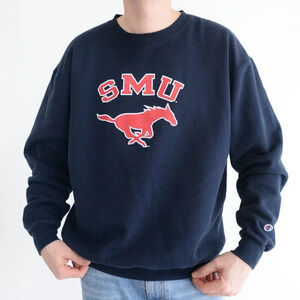 VTG Champion SMU Southern Methodist University Navy Boxy Fit Crew Neck Sweater L